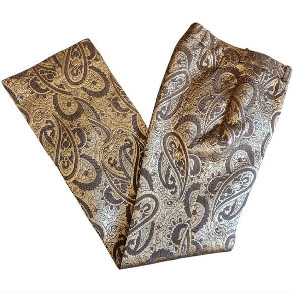 Celine Designer Vintage Gold Paisley Brocade Silk-Lined Pants | FR 40 - Picture 3 of 12